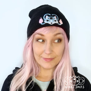 Beanie with Demon Dog - organic cotton and recycled polyester