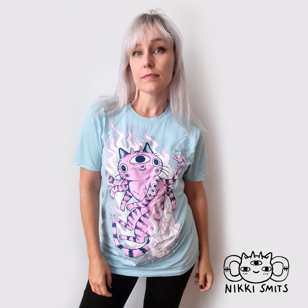 T-shirt with Demon Cat - 100% organic cotton