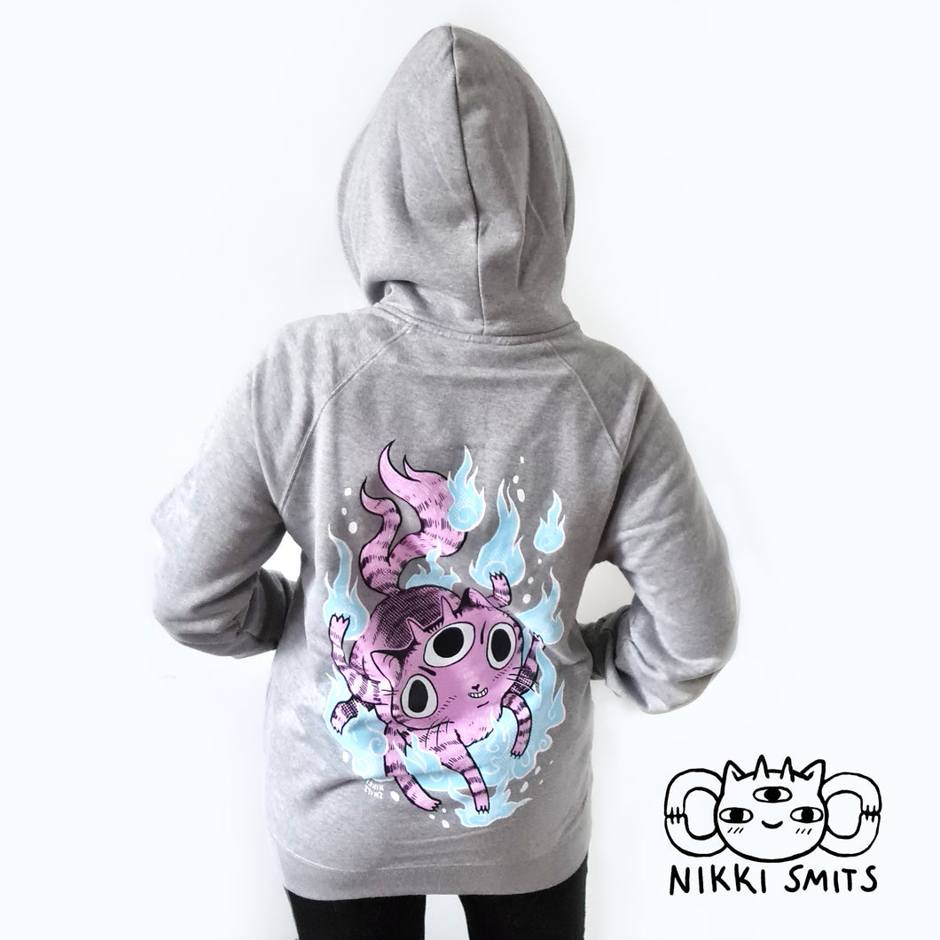 Zip-up hoodie Demon Cat - 100% organic cotton