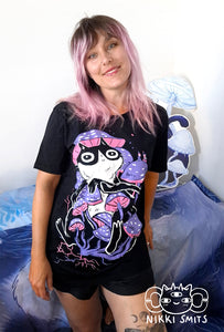 T-shirt with Mushroom Cat, Will-o'-Wisp - 100% organic cotton
