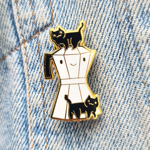 Enamel Pin Coffee and Tea Cats, Set of 3