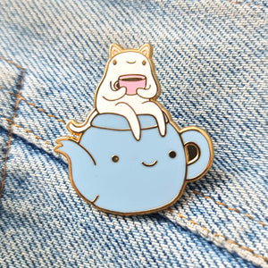 Enamel Pin Coffee and Tea Cats, Set of 3