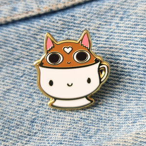 Enamel Pin Coffee and Tea Cats, Set of 3