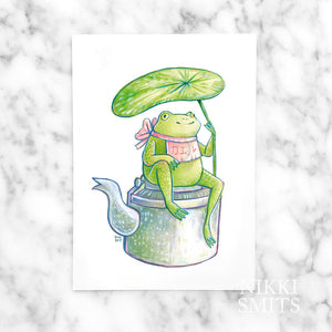 Single postcard Teapot Frog