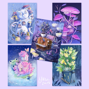 Set of 5 Magical Houses postcards