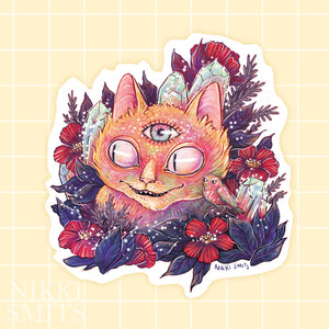 Single Sticker Space Cat with Flowers