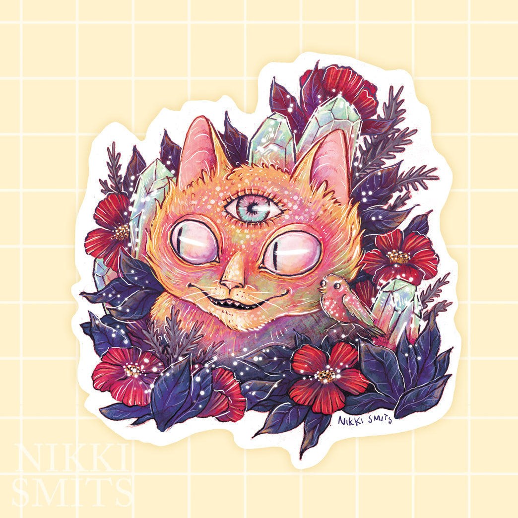 Single Sticker Space Cat with Flowers