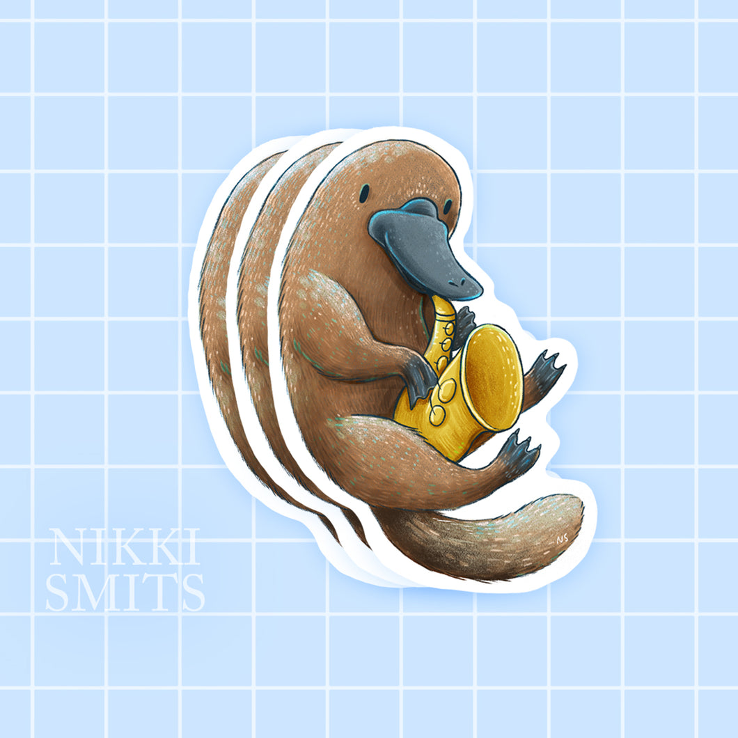 Set of 3 Cute Platypus Saxophonist stickers