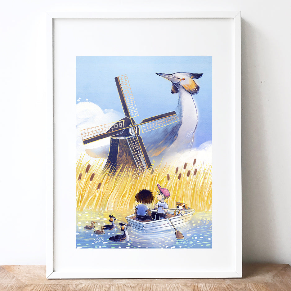 A3 Poster Windmill and Great Crested Grebe SALE!