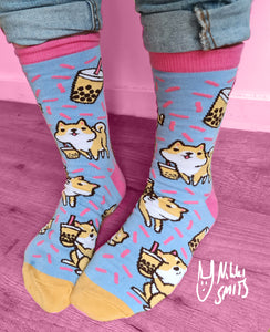 Socks with Shiba and Boba Tea