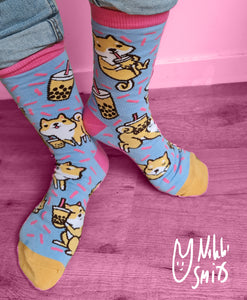 Socks with Shiba and Boba Tea