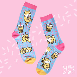 Socks with Shiba and Boba Tea