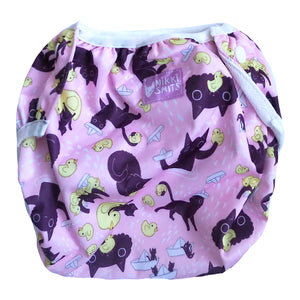 Washable Swimming Diaper with Cats and Ducks - Pink SALE!