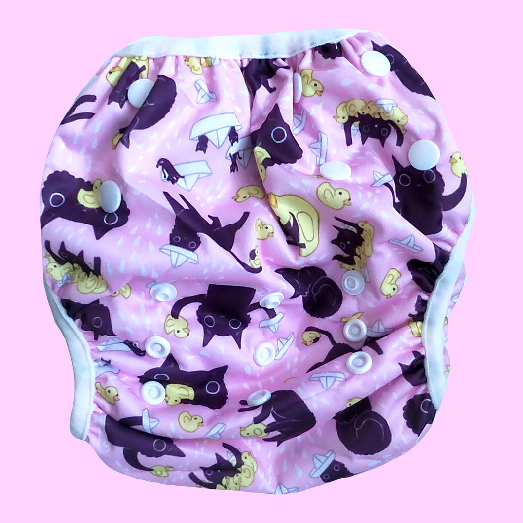 Washable Swimming Diaper with Cats and Ducks - Pink SALE!